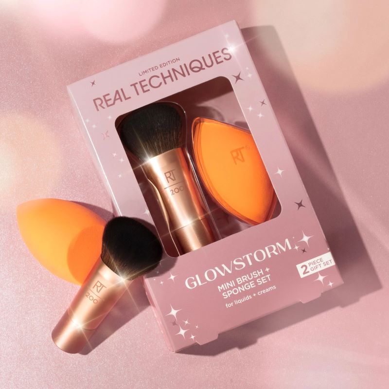 Real Techniques Glowstorm Mini Brush + Sponge set , Mini Expert Face 200 , Sponge , Real Techniques Real Techniques แปรง , ฟองน้ำ Real Techniques , Limited Edition ,Limited Edition Real Techniques 
